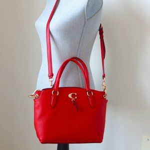 NWT COACH REMI Pebbled Leather Three Compartments Satchel Top Handle Bag in RED